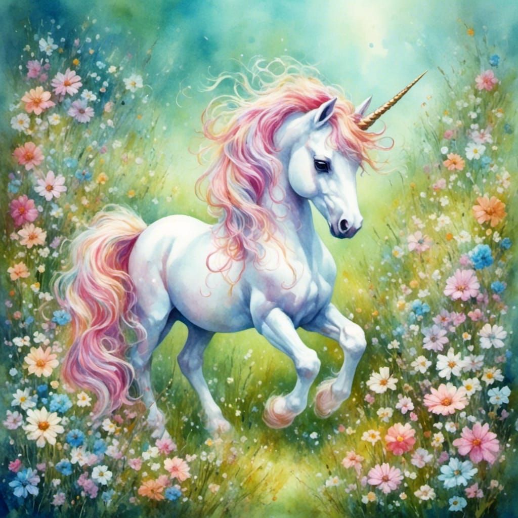  <lora:Cute2:1.0>  cute unicorn playing on a meadow, Fairytale soft colors. Surrealistic