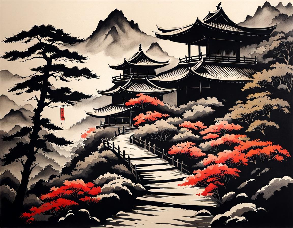 Path to an Interesting Place, Japanese Ink Painting   by @Amber UFO