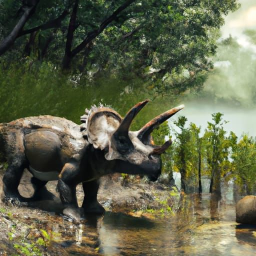 triceratops dinosaur, realistic, swamp background, natural lighting ...