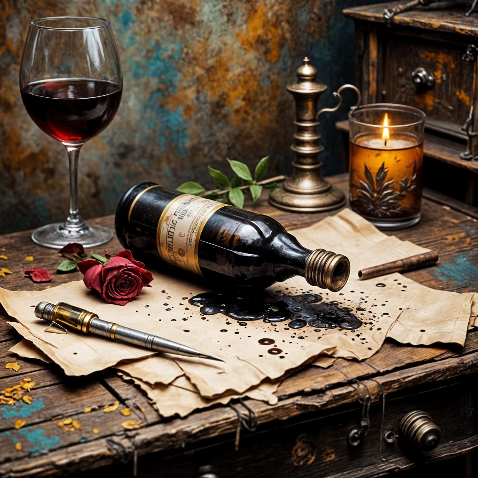 A bottle tipped over a table