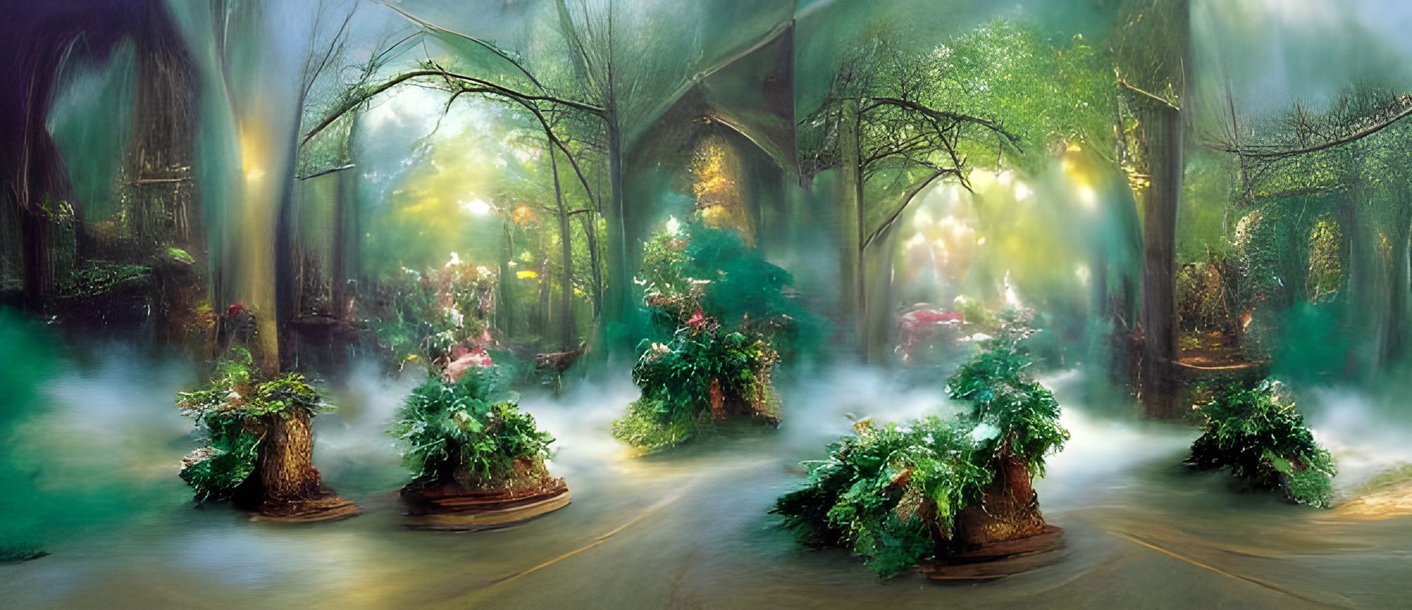 a forest for faeries magical and green. ethereal fantasy