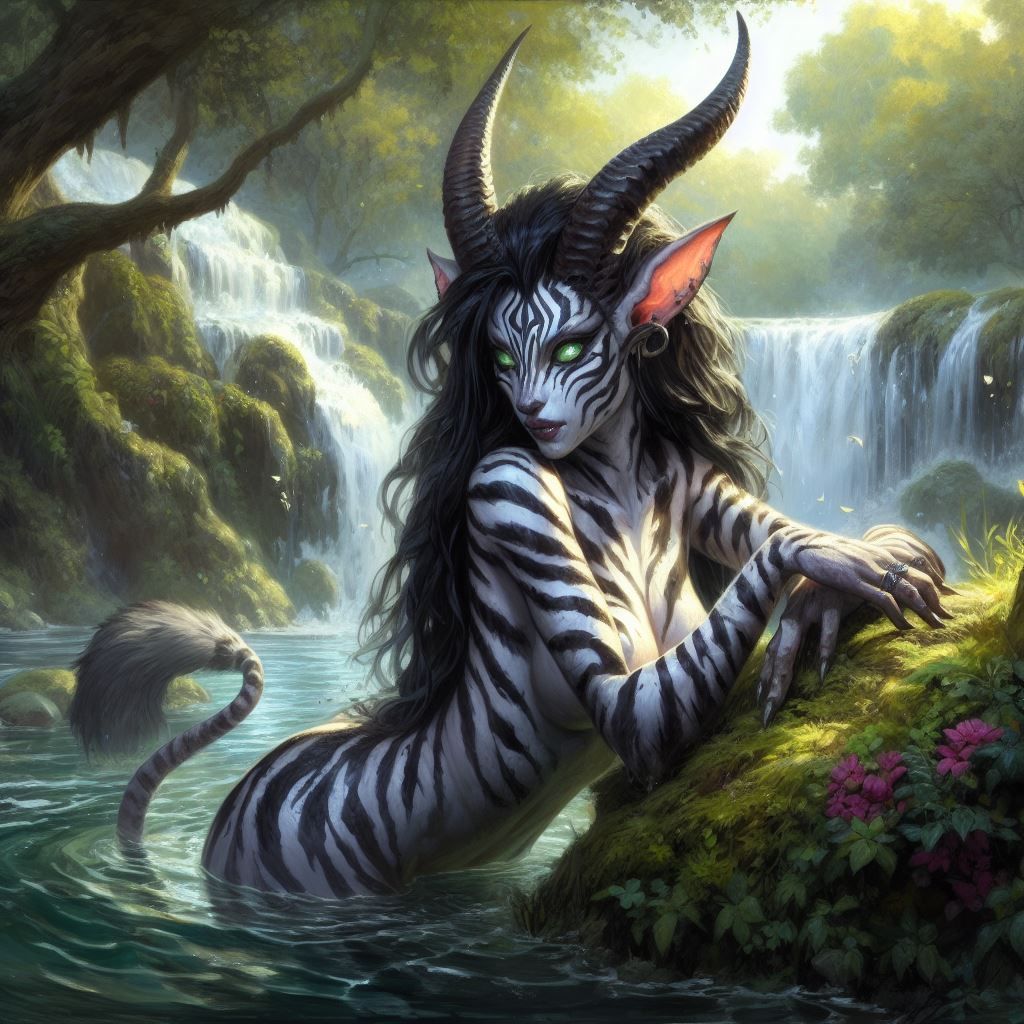 Striped Tiefling in the Pond