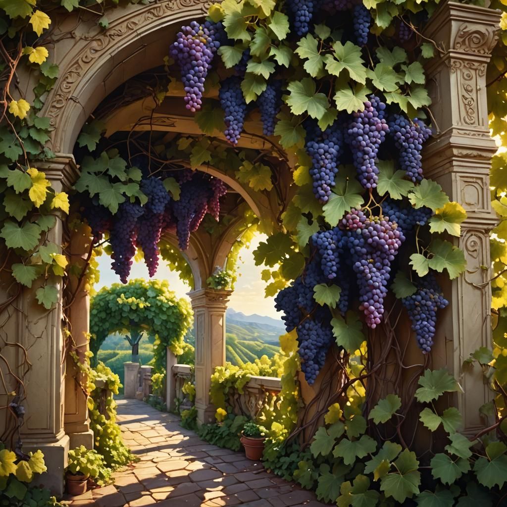 Lush Grapevine Envelops Whimsical Wedding Arch