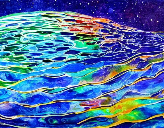 Gossamer Water Ripples in Starry Night Sky with Geese