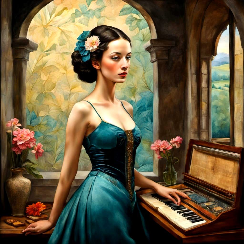 Medieval Ladies with Fantastical Creatures in Vibrant Colors