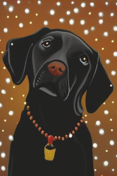 Black lab Christmas Card. Bokeh lights, snow very detailed rendering ...