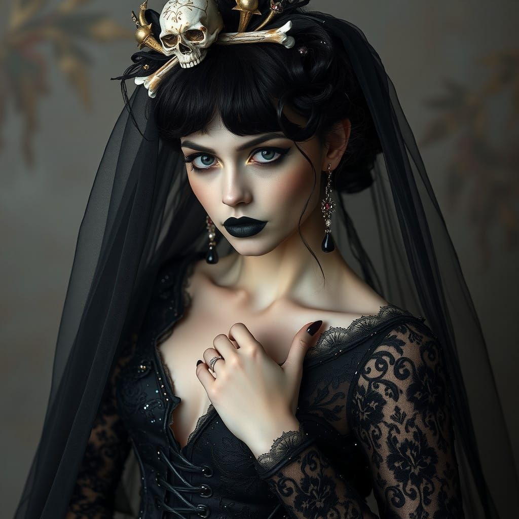 Ethereal Bride Adorned with Haunting Crown and Dark Wedding....