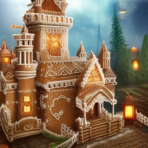 Intricately detailed gingerbread castle  by @Danny