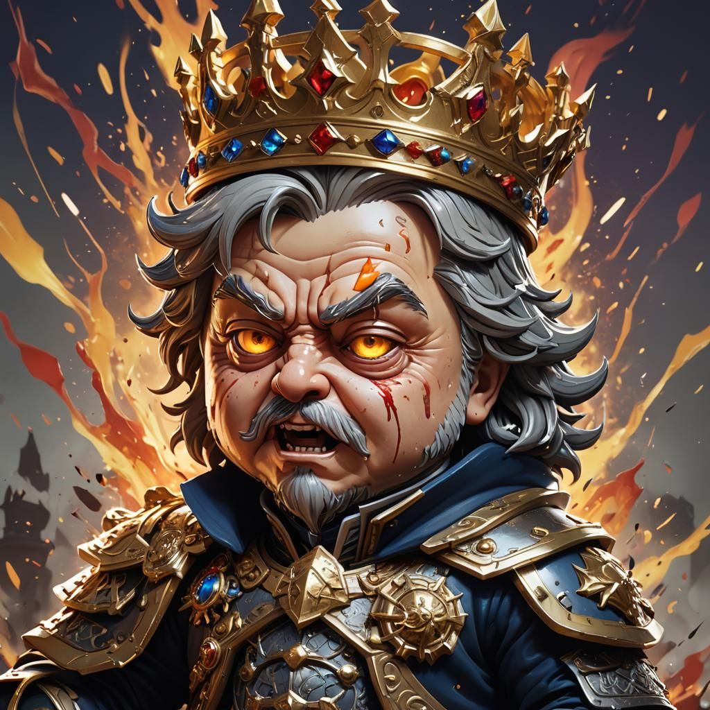 Mad King George chibi, Hyperrealistic, splash art, concept art, mid ...