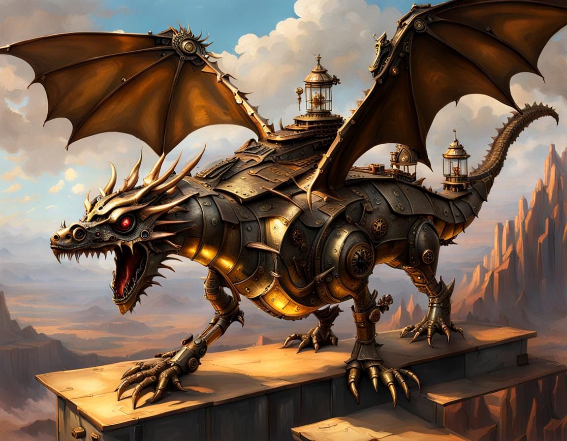 Steampunk mechanical dragon