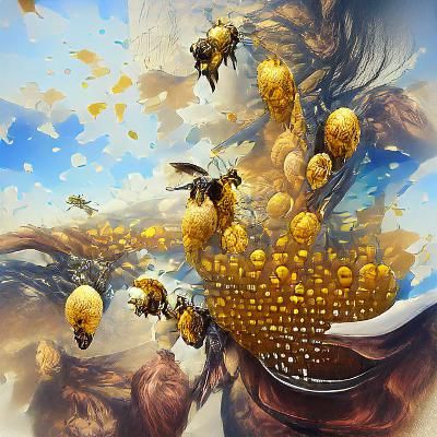 swarm of bees dripping in golden honey 