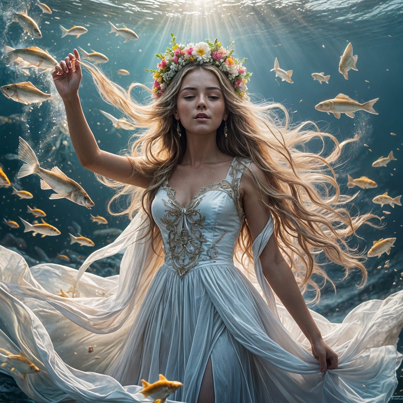 Ethereal Goddess of the Ocean in a Beautiful, Dreamy Scene