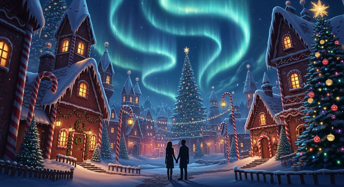 Romantic Christmas in Dreamland,Midjourney style