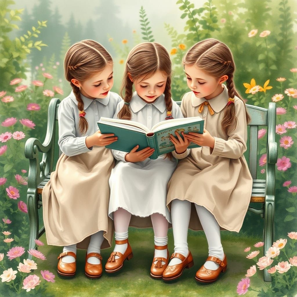 Old-Fashioned Girls Share Whimsical Tales in a Vintage Garde...