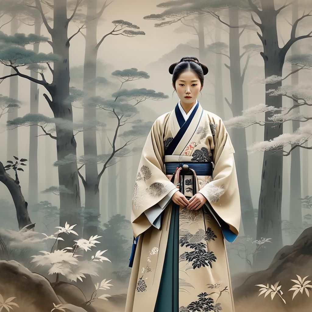 Serene Legend in Traditional Korean Woodblock Style