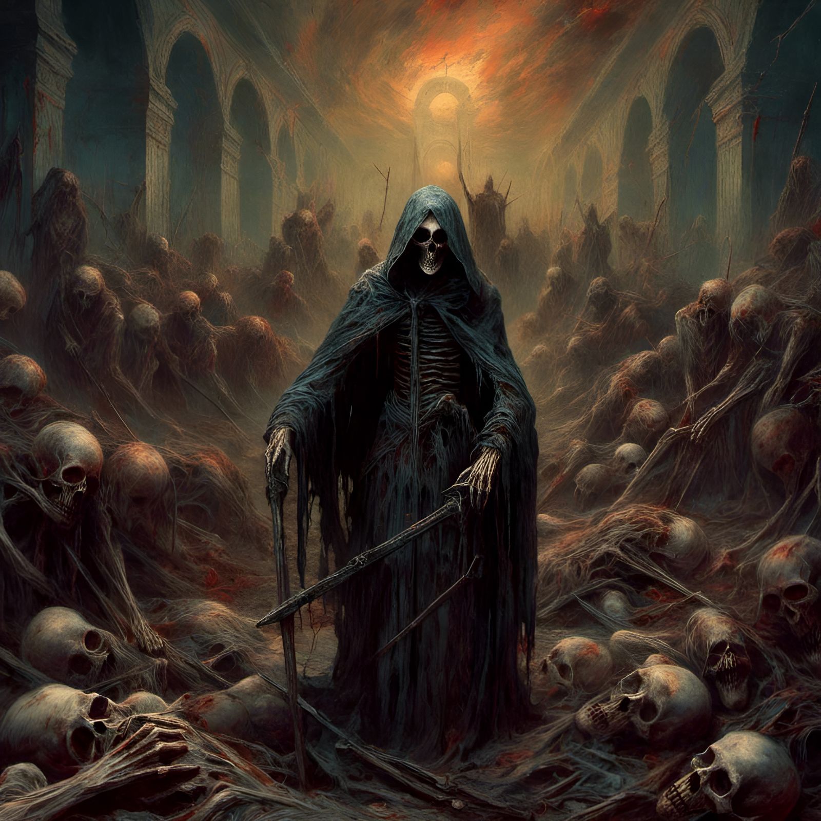 grim reaper of the apocalypse,death,famine,epidemic,war,among the dead ...