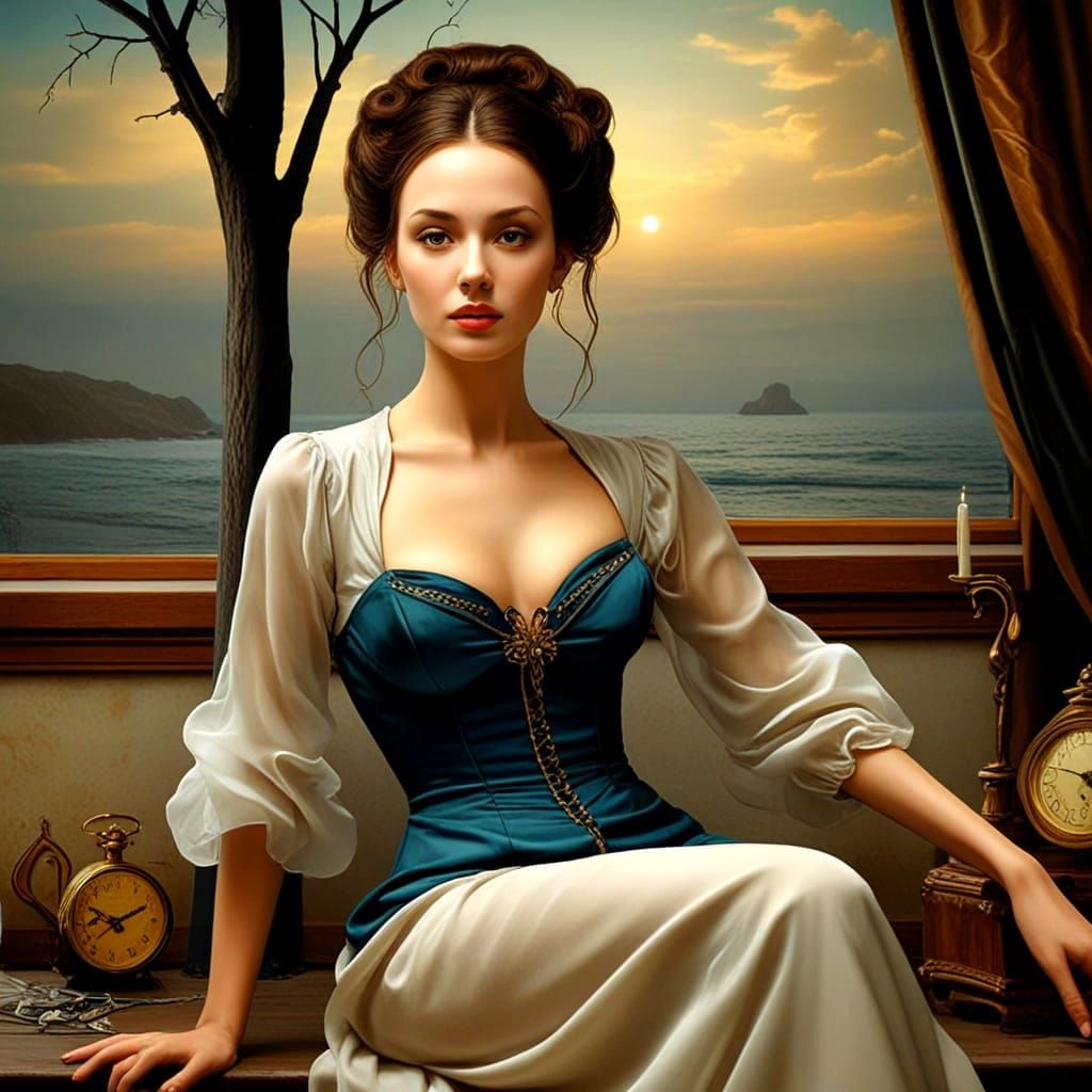 Ethereal Lady Amidst Spirits in Surreal Moonlight