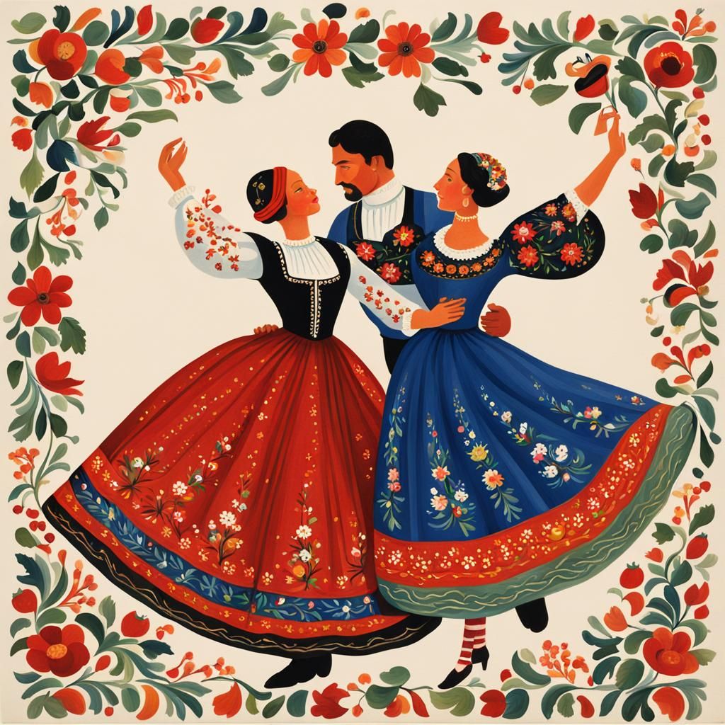 Austrian folk art, a couple in traditional costume dancing - AI ...