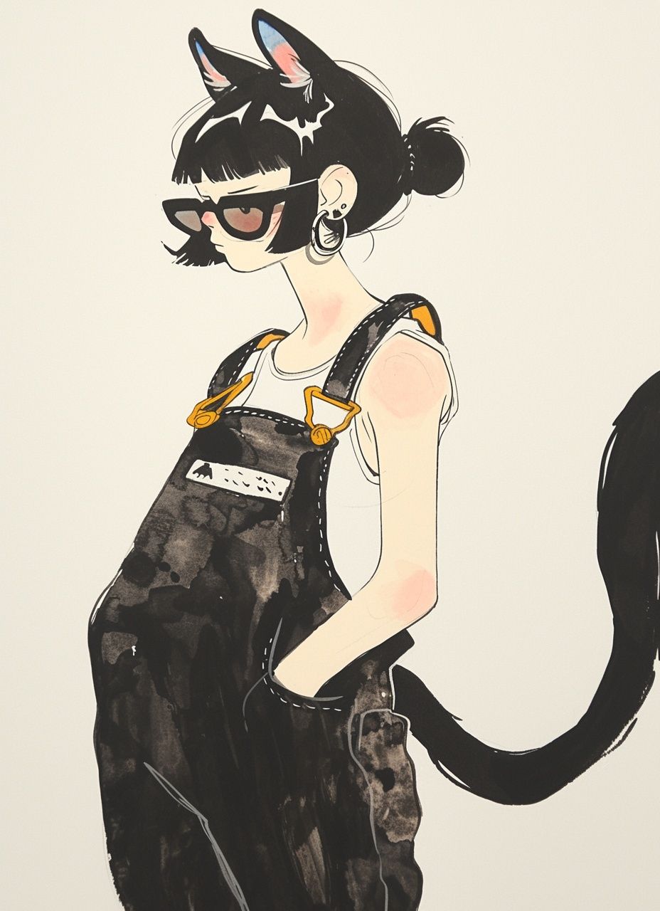 Catgirl In Overalls