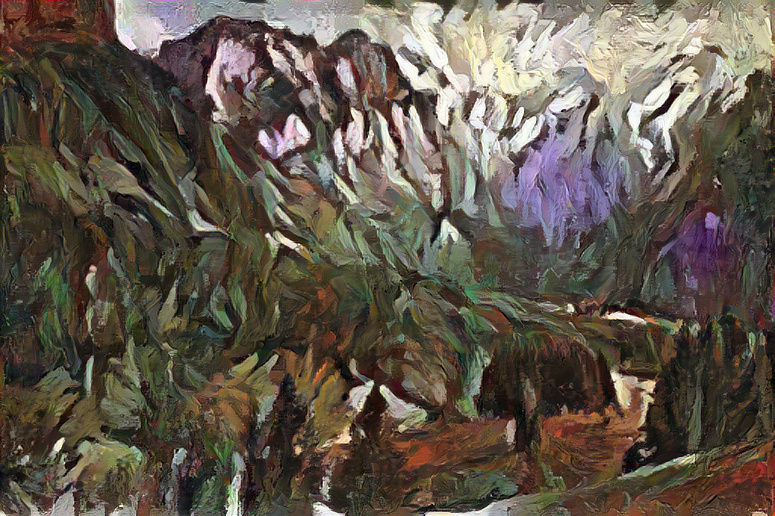 Mountain Scene in the Style of Artichoke in Bloom with Chrysanthemums
