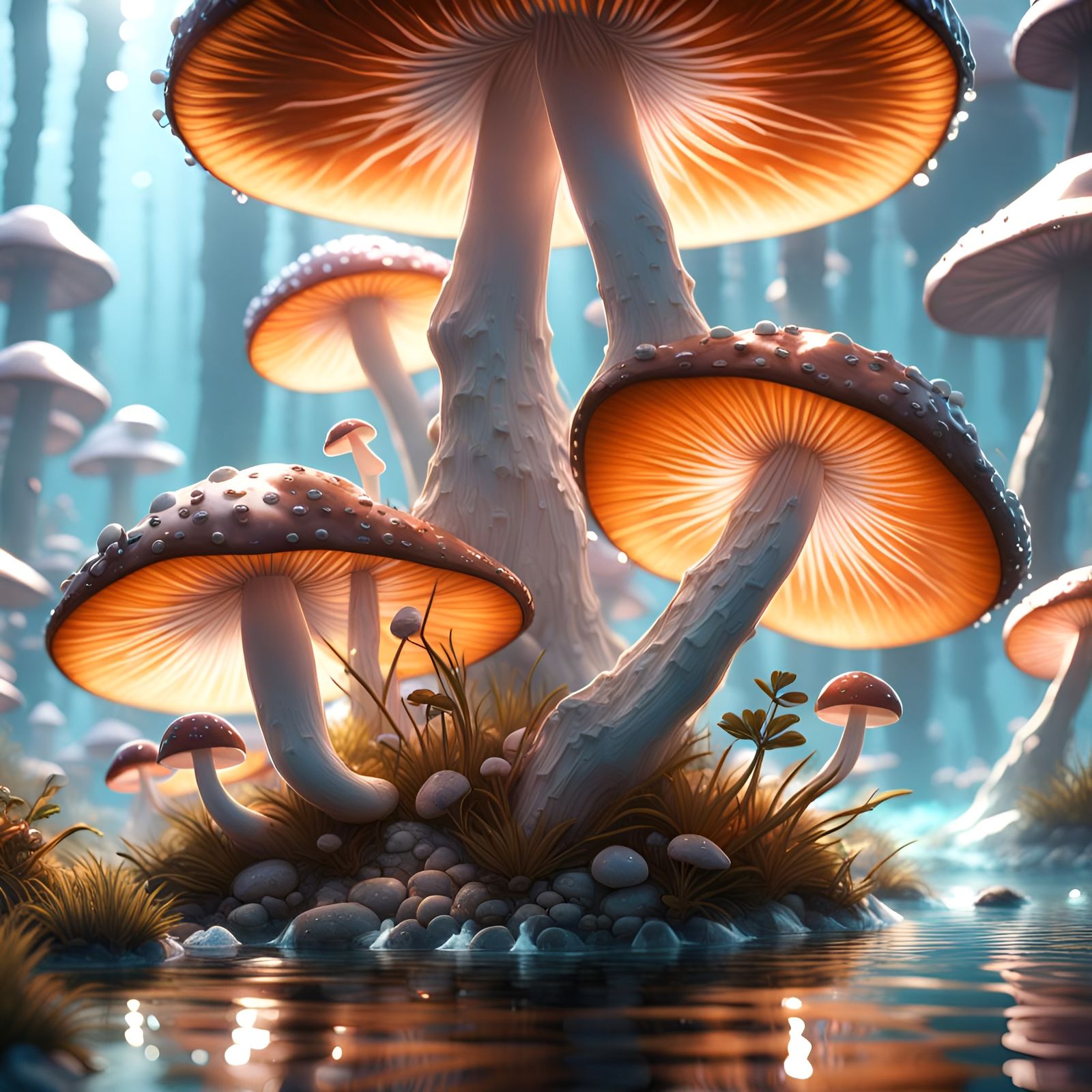 Crystal Mushroom Oasis in Photorealistic Detail