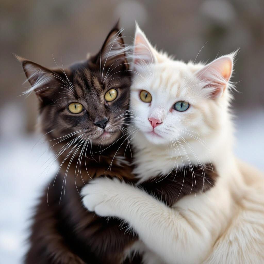 Cute Cats Hugging and Looking at Camera