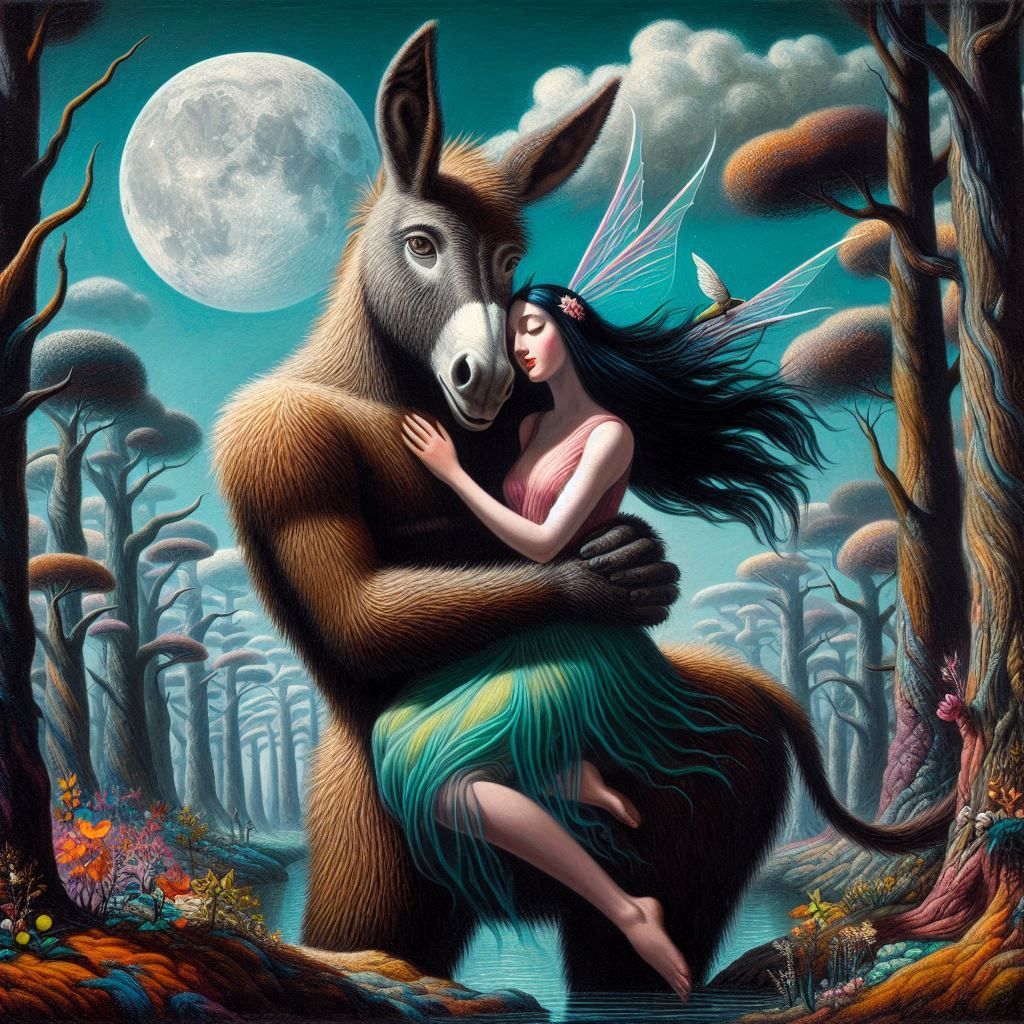 Illustration for Shakespeare's "A Midsummer's Night Dream" in the style of Max Ernst