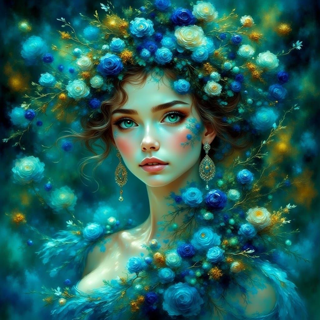 <lora:Beautiful women:1.0> Beautiful green eyed (dark pupils) alien goddess with luminescent eyes, exquisite luminescent blue gown, gorgeous...