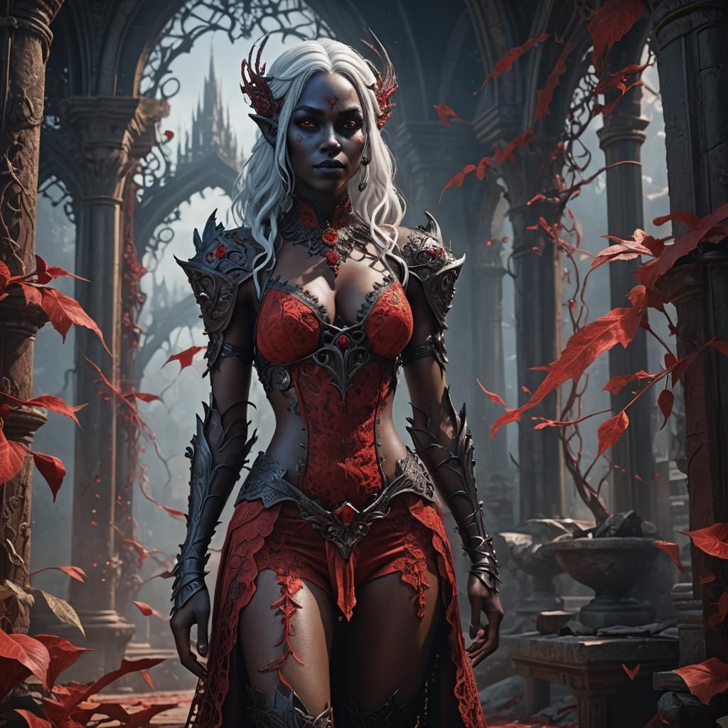 Drow in Red Lingerie: Fantasy Concept Art