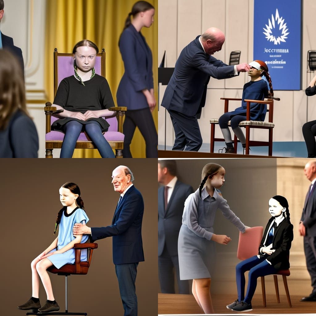 Jacob Rothschild electrifying Greta Thunberg on the electric chair, hyperrealistic high resolution photo