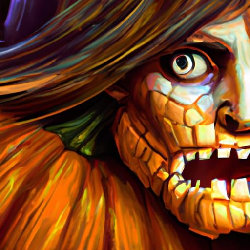 Pumpkin head with a scary face looking ahead