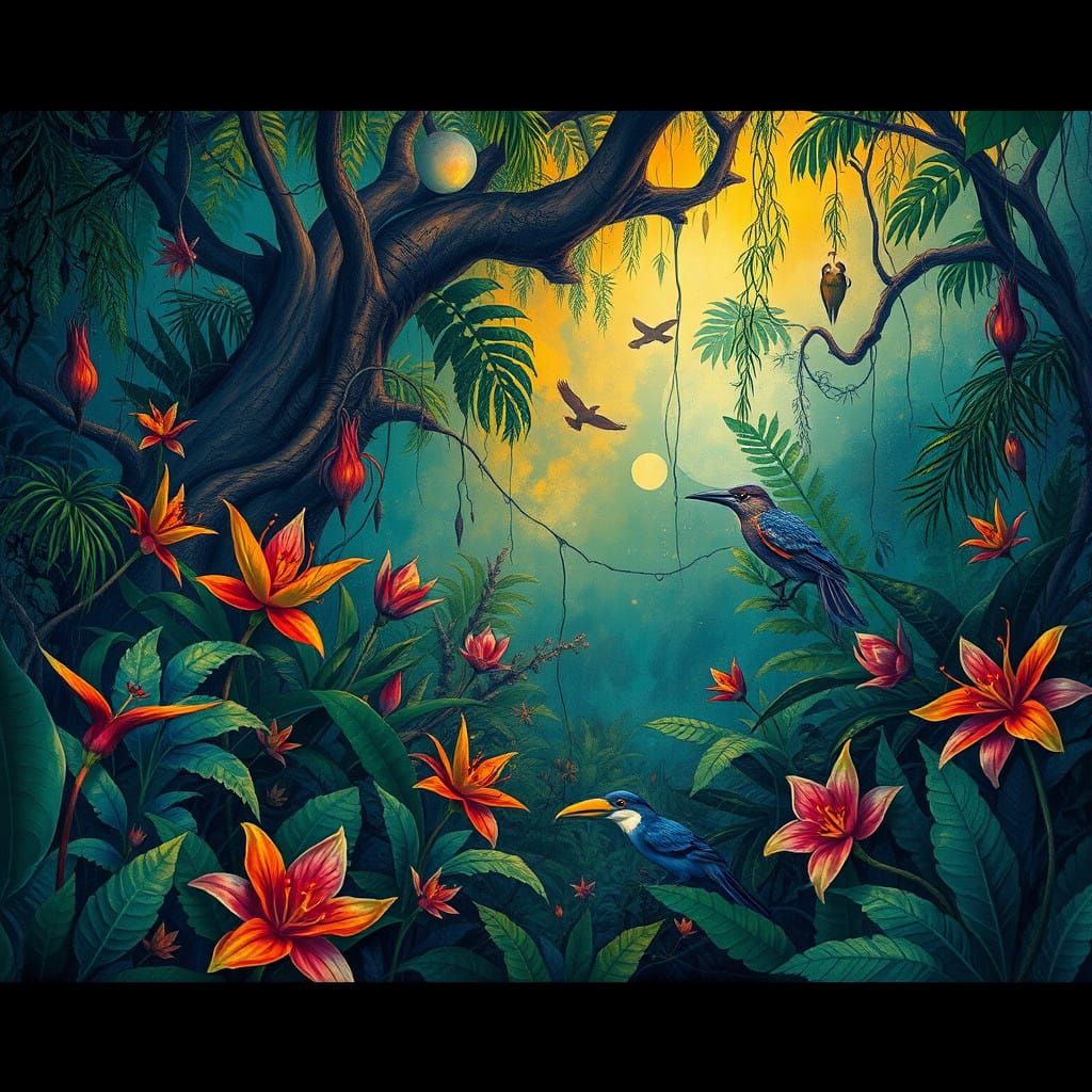 Vibrant Jungle Scene in Dreamlike Style