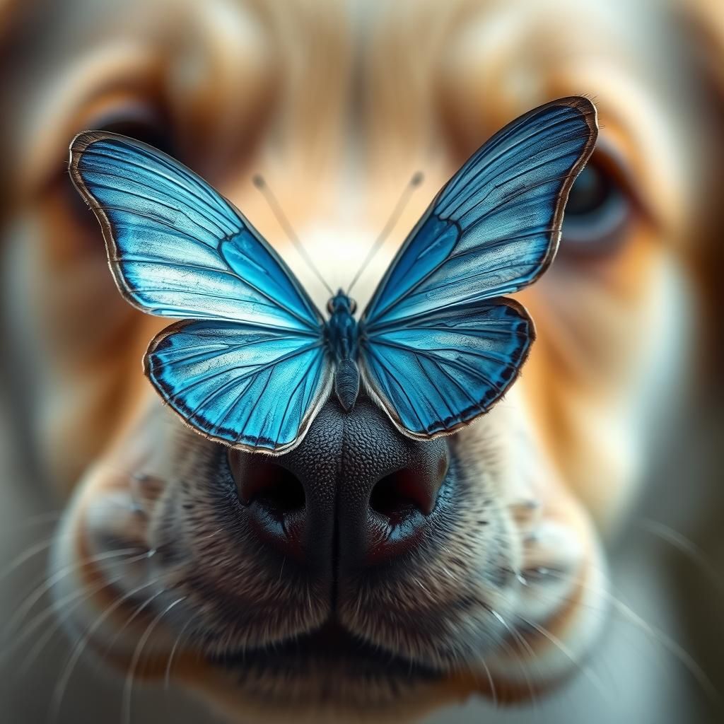 Macro Butterfly on Puppy Nose Portrait