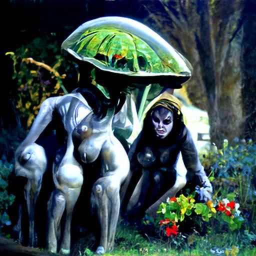 Alien women in the garden oilpaint 1