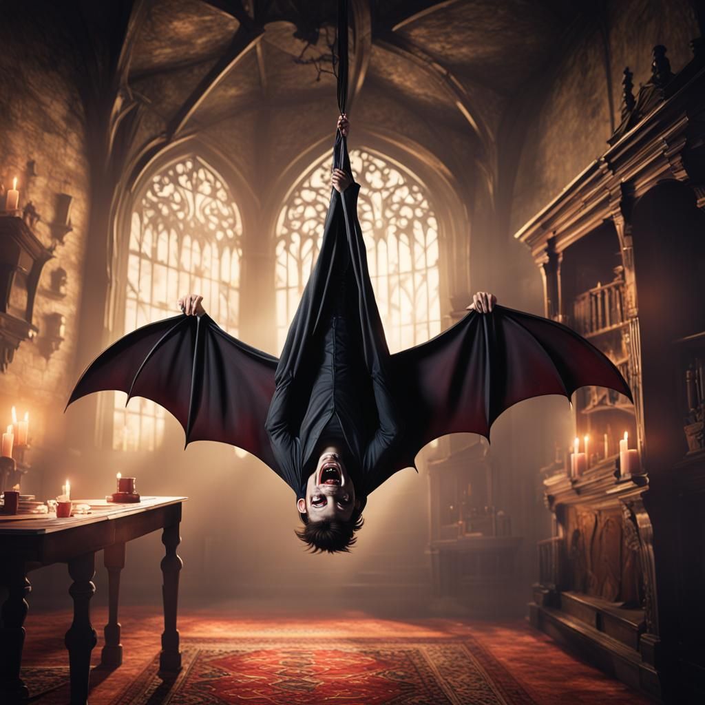 a vampire hanging upside down - AI Generated Artwork - NightCafe Creator