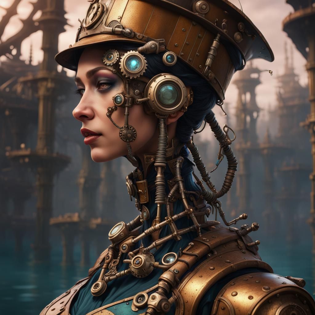 steampunk robot woman swamp captain