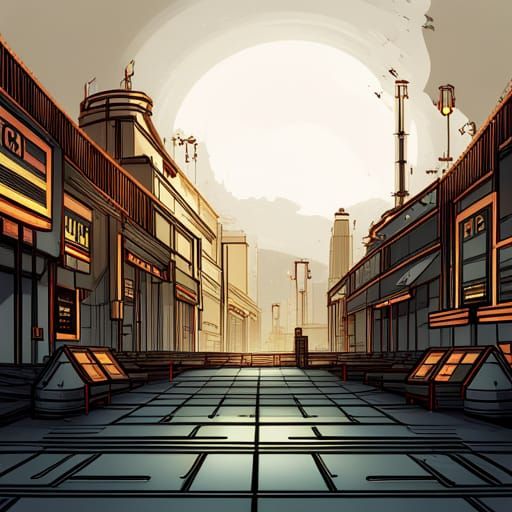 background for a 2d mortal kombat fight videogame. intricately detailed sci-fi futuristic dystopian contrasting colors u...