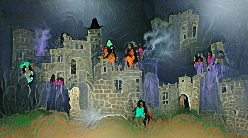 Haunted castle with witches
