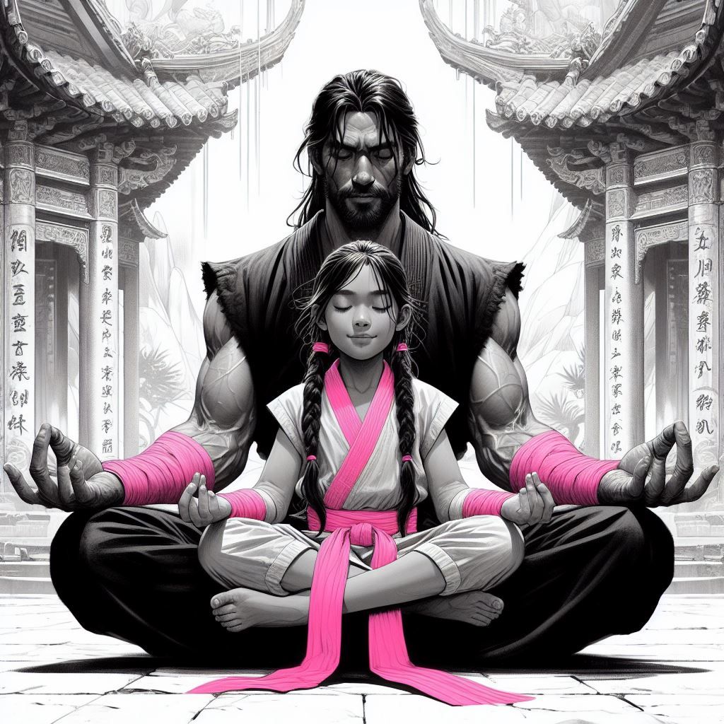 Kung-Fu Kid learns to meditate with her Papa