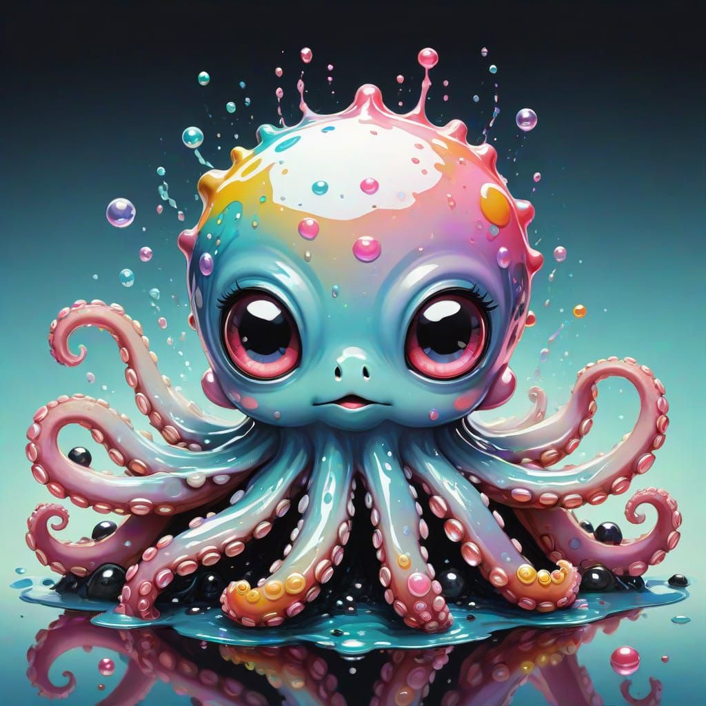 Enchanting Chibi Octopus in Vibrant Pastel Hues