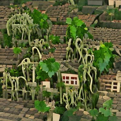 overgrown village with vines