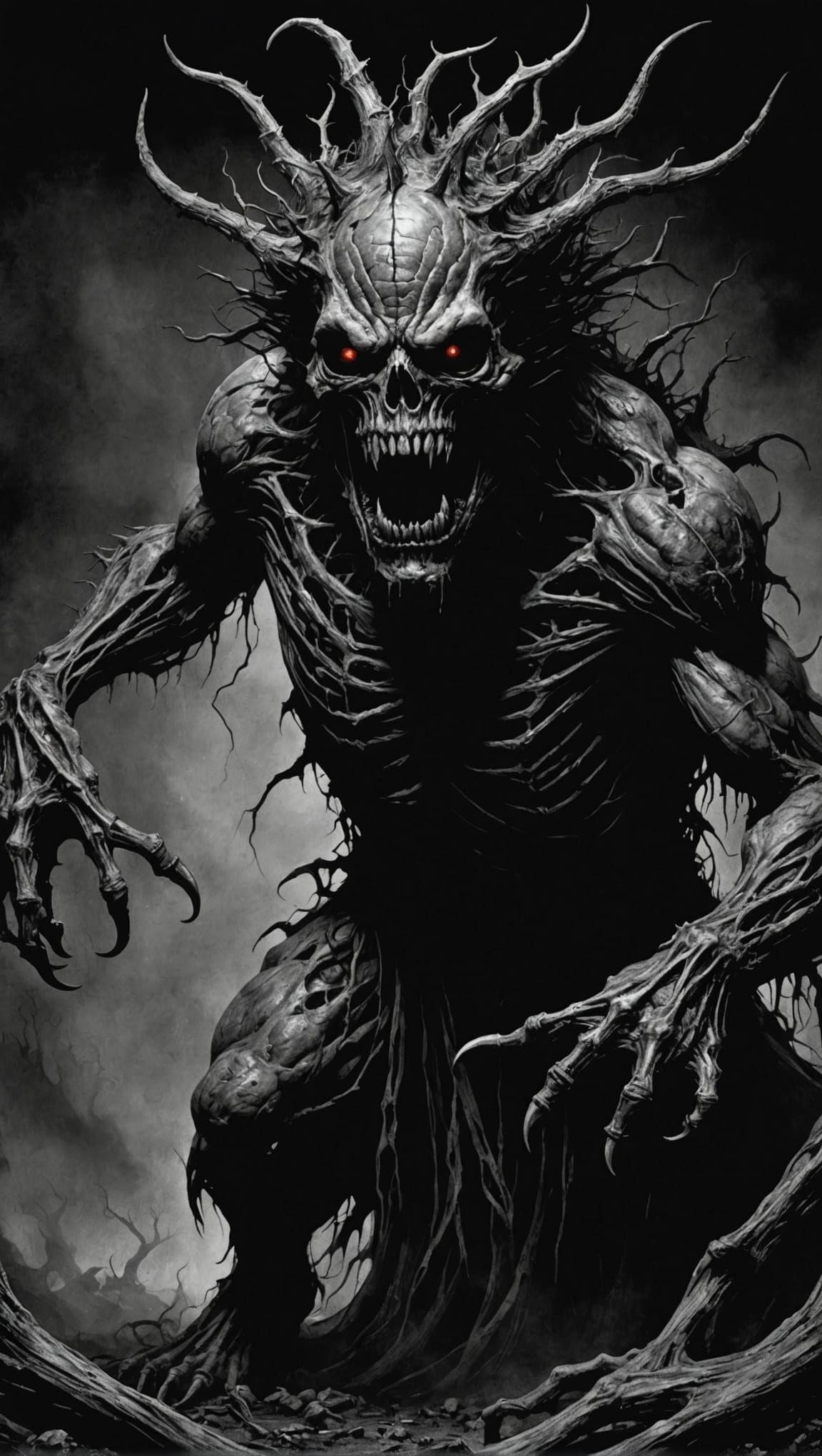 "Parasitic (monstrosity) ripping out  flesh peeled, eyes of despair terrible nightmarish hell, r/Art doom." Film noir, p...