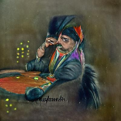 Gambler; Azerbaijan, Baku; 1914; portrait; watercolors on black paper; devious