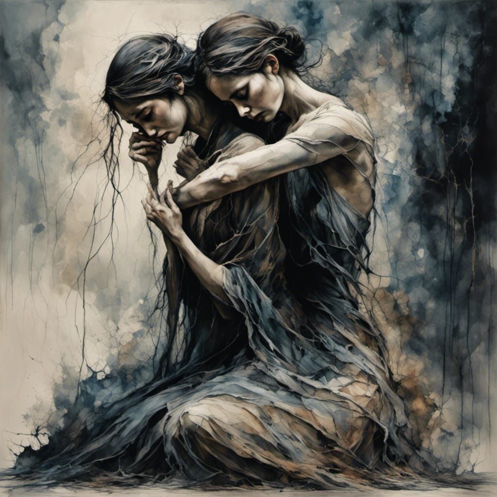 Mother holding her daughter.