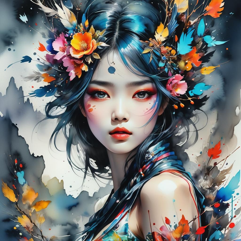 Vibrant Watercolor Portrait with Intricate Details