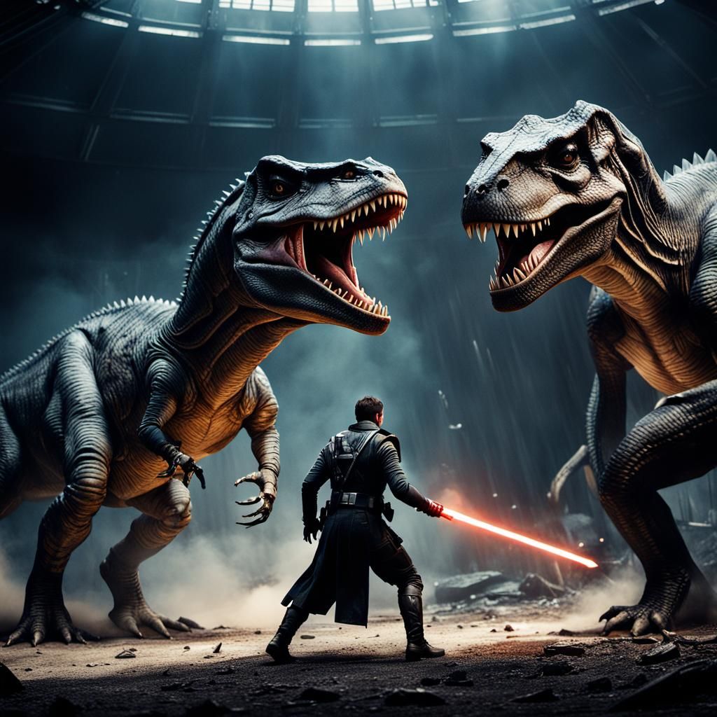 Starkiller fighting against a living Tyrannosauros Rex. Real...
