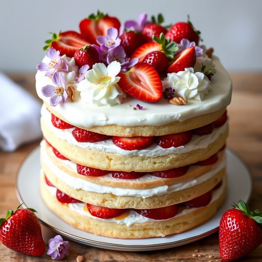 delicious honey strawberry multi-layered cake that will impress discerning guests.  

Please ensure the cake includes the following elements...