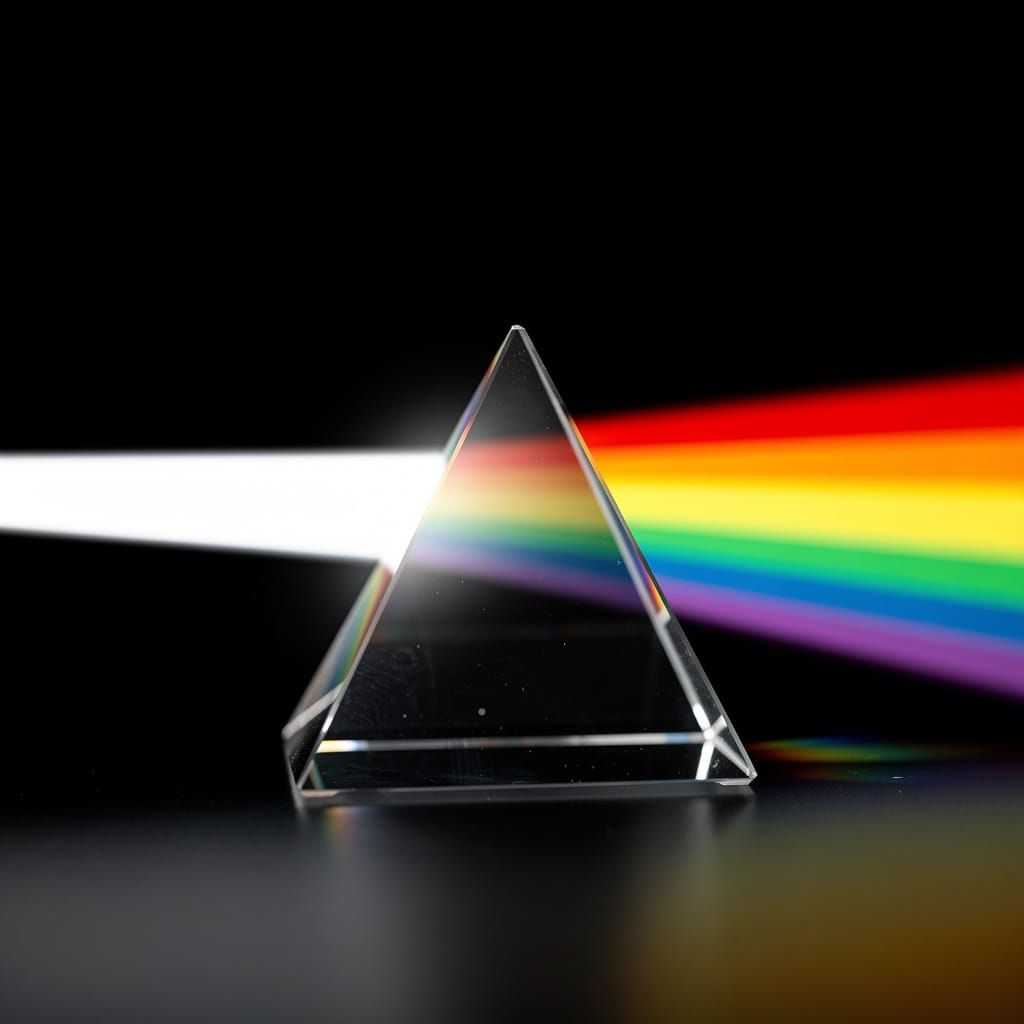 A White light hitting a prism, black background  by @Troxley