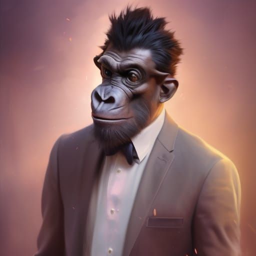 Ape in suit, 16D lighting, surreal fantasy art,16D detailed ...