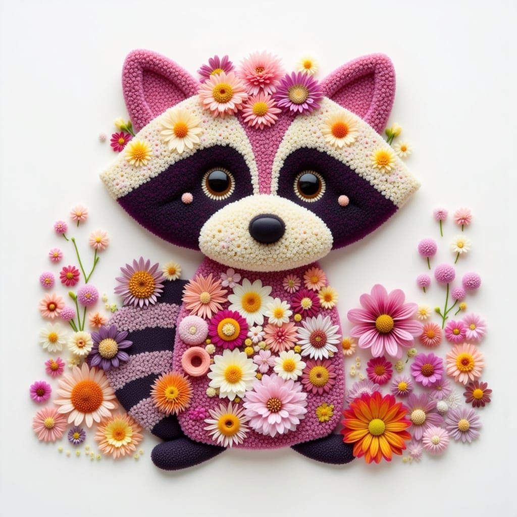 Raccoon made of tiny flowers <lora:Made of flowers:1.0>